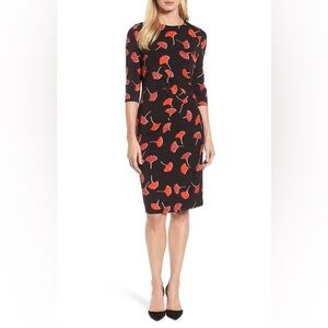 Hugo Boss Eseona Dress Womens Size Large Black Ginkgo Leaf Print Classic